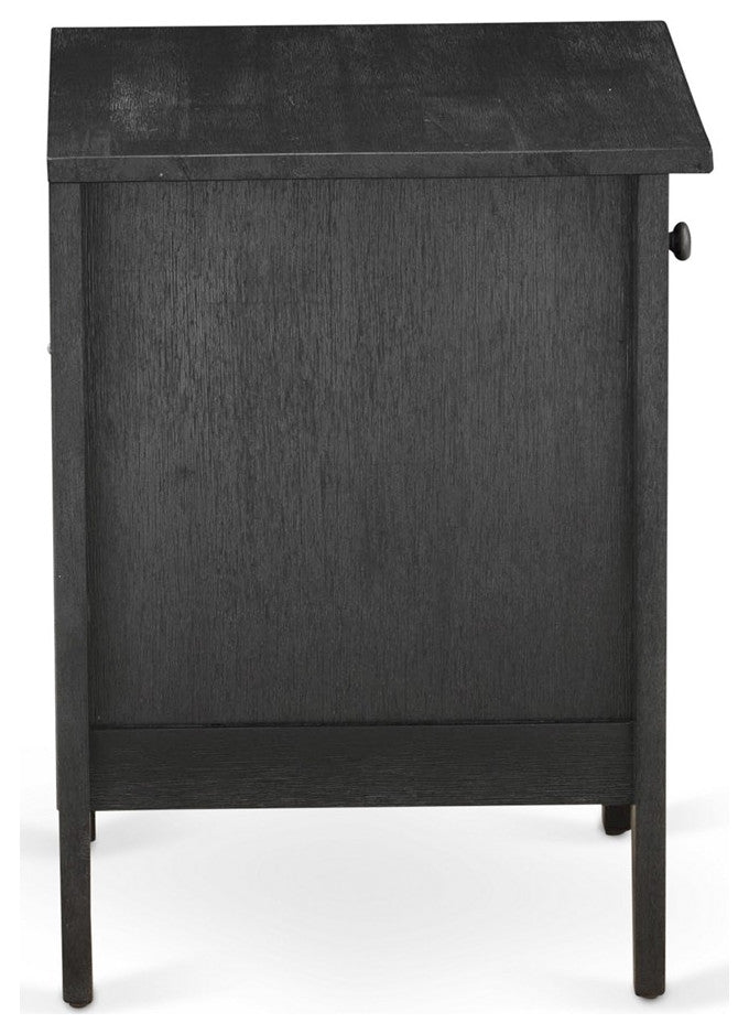 Nightstand Bedroom, 1 Wooden Drawer, Wire Brushed Black Finish