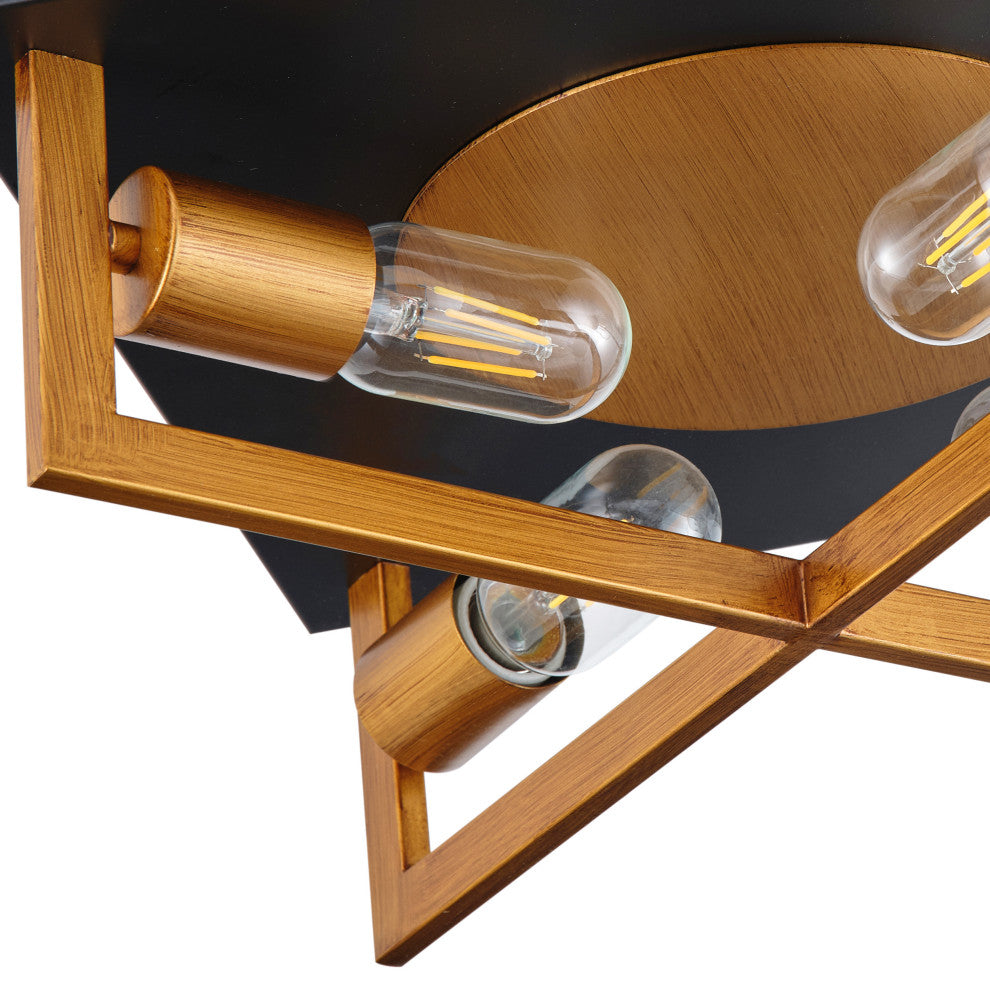 Matte Black and Brushed Gold Metal Frame Cage Flush Mount Ceiling Light