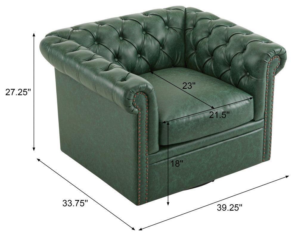 GDF Studio 360Â° Upholstered Tufted Swivel Club Chair, Green, Faux Leather