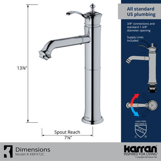 Karran 1-Handle 1-Hole Vessel Faucet With Pop-up Drain, Chrome