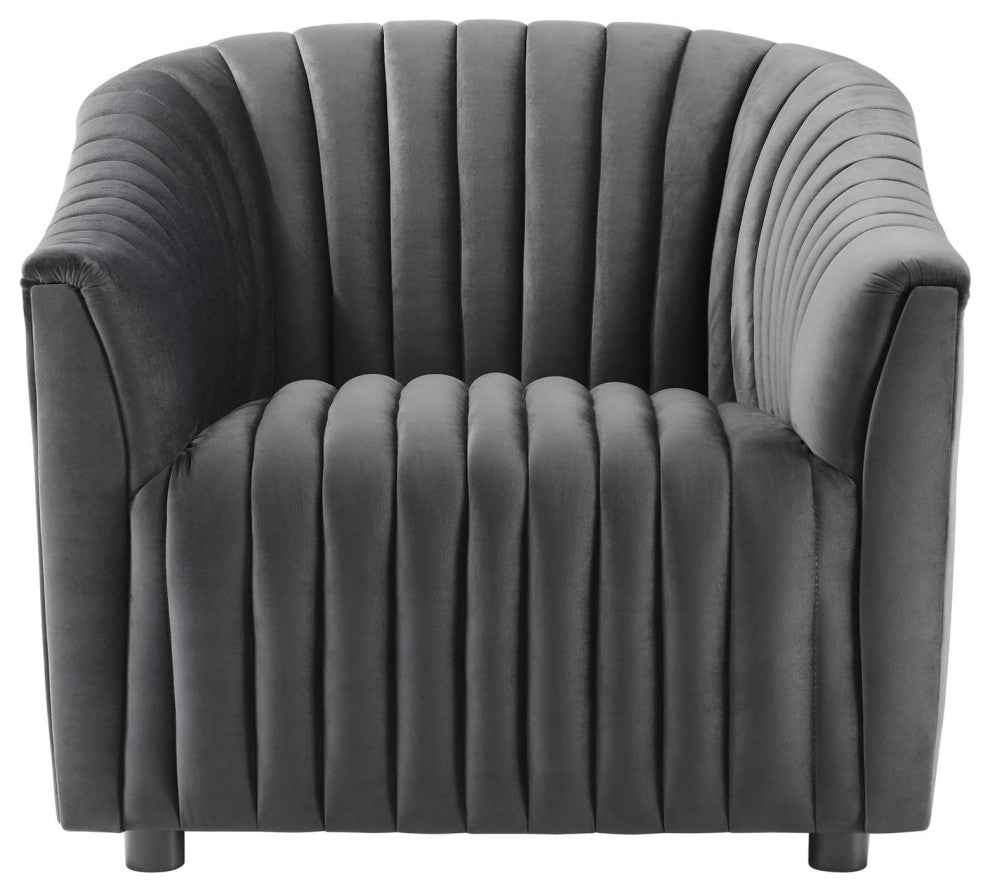 Armchair Accent Tufted Chair, Charcoal Gray, Velvet, Modern Lounge Cafe