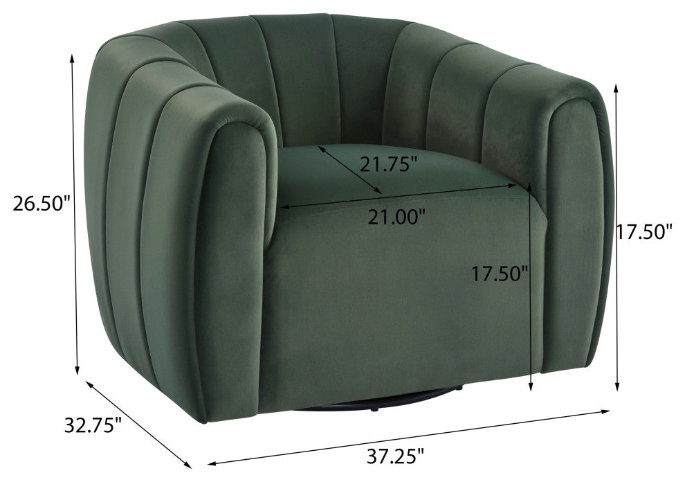 GDF Studio 360Â° Modern Swivel Club Chair, Metal Base, Velvet/Olive Green