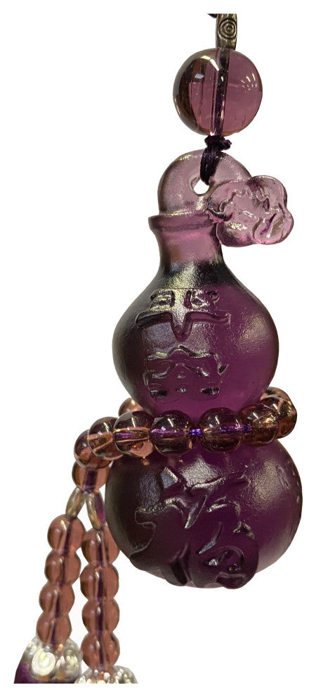 Crystal Glass Fengshui Fortune Purple Gourd Shape Pendant Decor Tassel, Hws2188