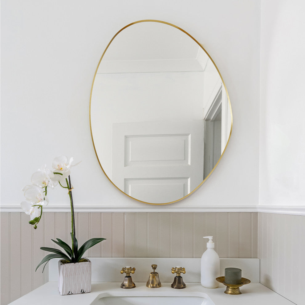 Aura Irregular Framed Bathroom Wall Mirror, Brushed Gold, 27"