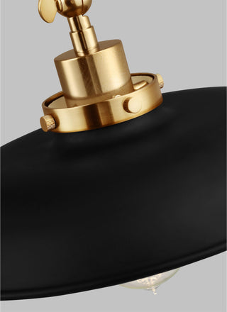 Wellfleet Double Arm Wide Task Sconce, Midnight Black and Burnished Brass