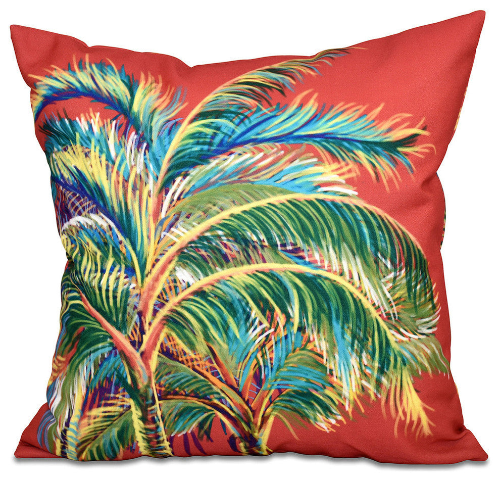 Vacation, Floral Print Pillow, Coral, 18"x18"