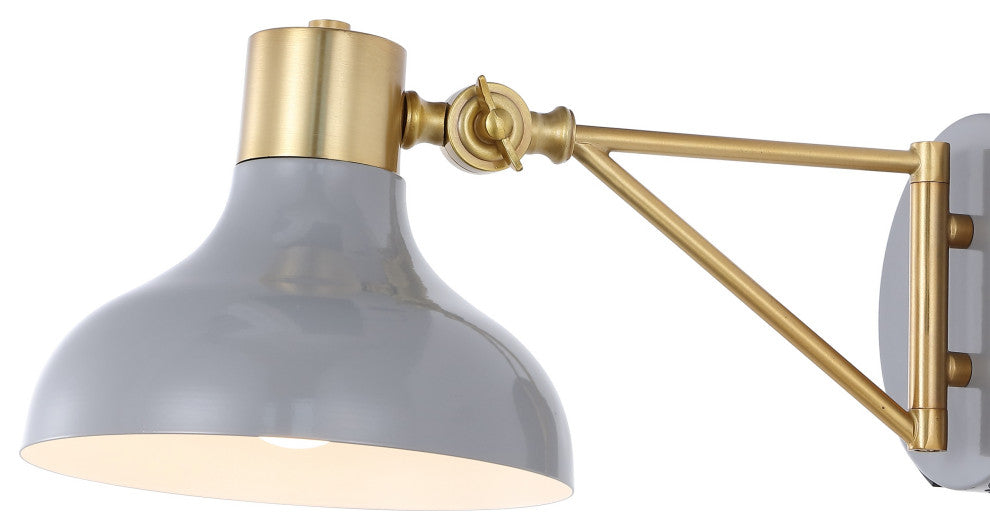 Lynn Swing Arm 1-Light Modern Midcentury Iron USB Charging Port LED Sconce, Gray