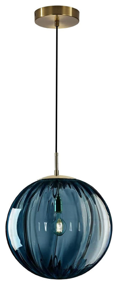 1-Light Pendant Large Entryway light fixture hanging Blue vintage globe Light