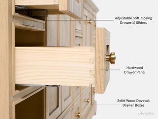 Audrey Vanity Set, Oak, 48", Gold Hardware, White Quartz Top