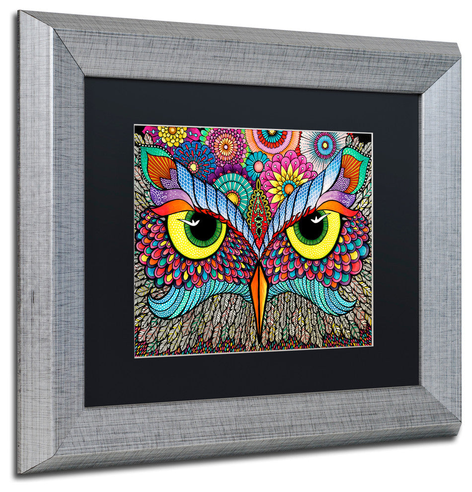 Hello Angel 'Owl Face' Art, Silver Frame, Black Mat, 14x11
