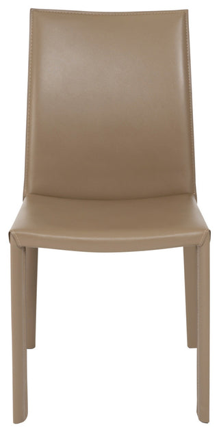 Set of 2 Taupe Upholstered Leather Dining Side Chairs