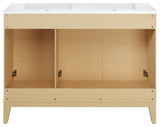 Cascade 48" Natural Oak, Double Basin Bathroom Vanity With White Sink Top