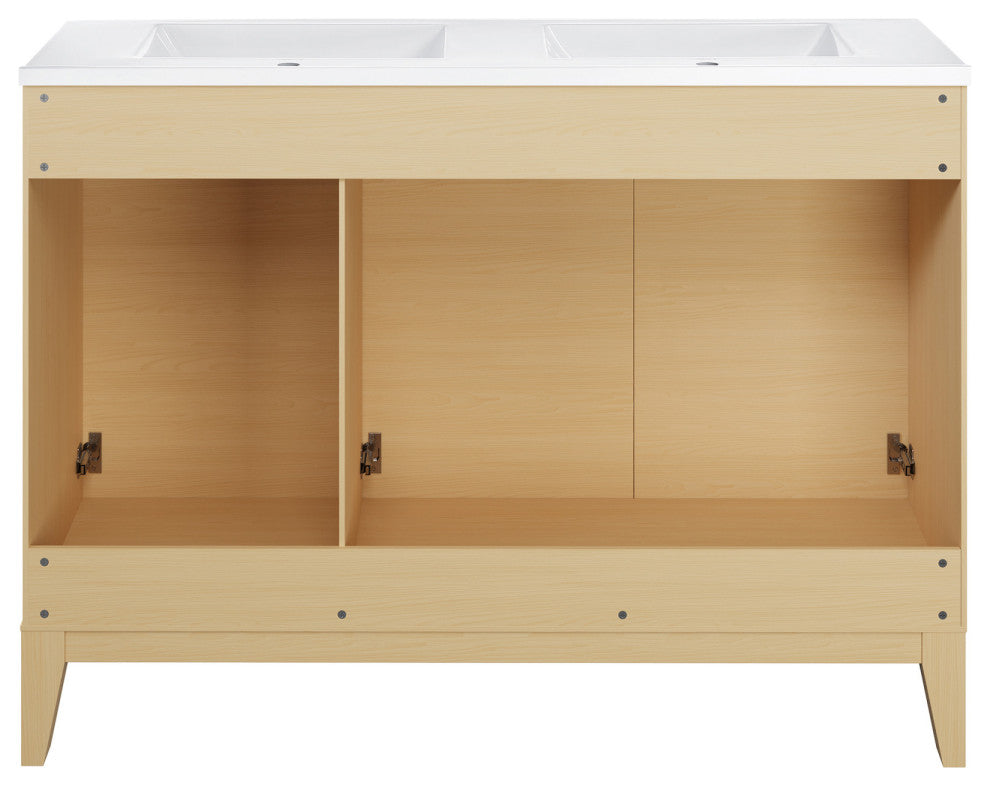 Cascade 48" Natural Oak, Double Basin Bathroom Vanity With White Sink Top