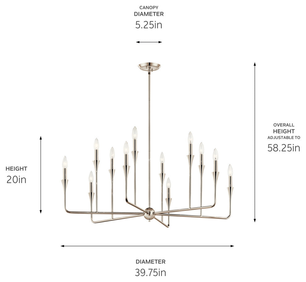 Alvaro Chandelier, Polished Nickel, 12 Light