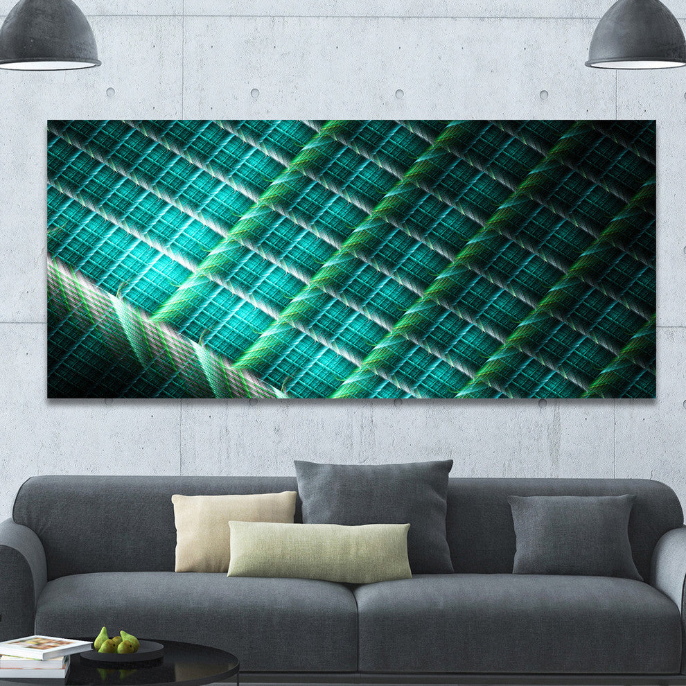 Green Fractal Grill Pattern, Oversized Abstract Canvas Art Print, 60x28