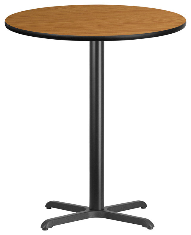 36'' Round Natural Laminate Table Top with 30'' x 30'' Bar Height Table Base