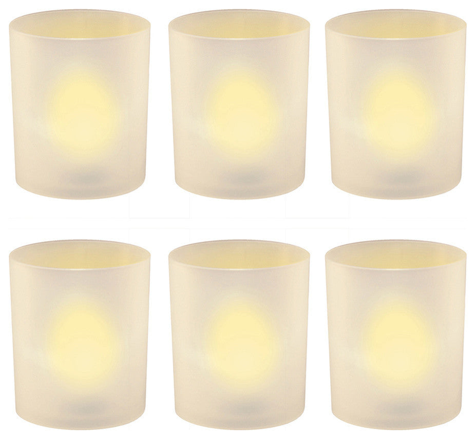 Battery Operated Led Lights in Frosted Votive Holders, Amber, Set of 6