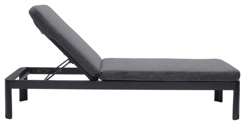 Portals Outdoor Chaise Lounge Chair in Black Finish and Grey Cushions
