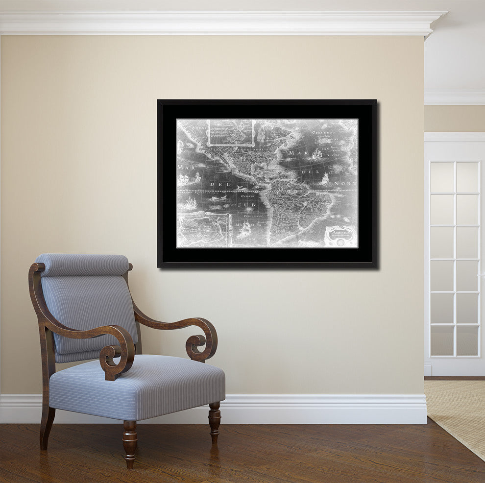 America Vintage Monochrome Map Canvas, 16"x21"