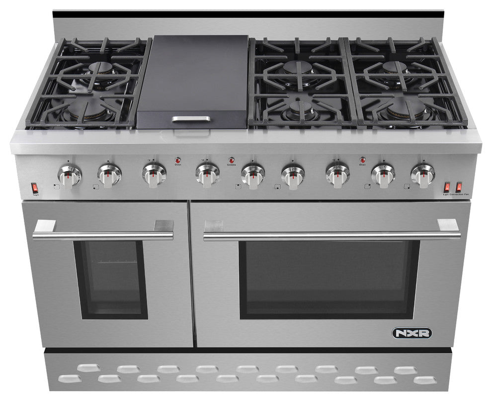 NXR SC 48" Stainless Steel Gas Range, 6 Burner with Dual Convection Oven SC4811