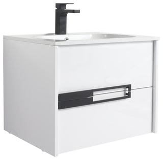 Brest Floating Bath Vanity with Sink, Wall Mounted Vanity and Sink, Glossy White, 24''