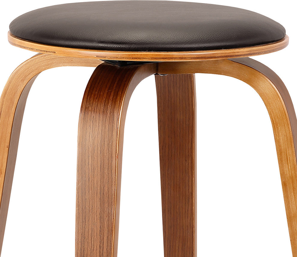 Prescott 26" Mid-Century Swivel Counter Stool, Brown Faux Leather With Walnut