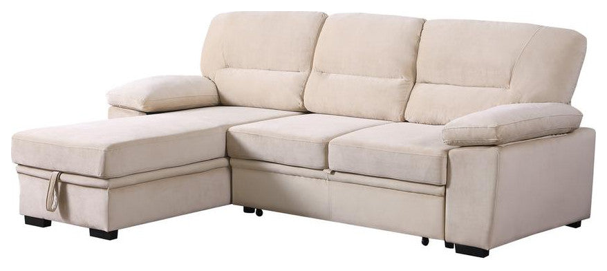 Kipling Beige Woven Fabric Reversible Sleeper Sectional Sofa Chaise