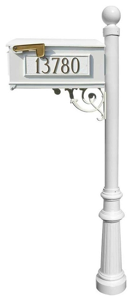 Mailbox Post System-Fluted Base, Ball Finial, White