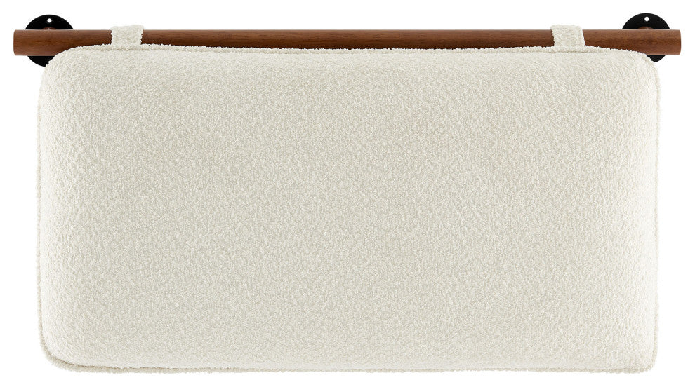 Anela Wall-Mounted Chenille Upholstered Twin Headboard, Cream Walnut