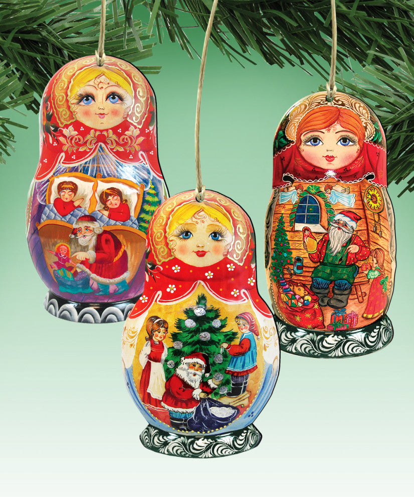 Russian Doll Wooden Ornaments Set of 3