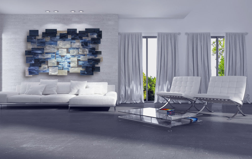 Modern Glass and Metal 3D Wall Sculpture "Arctic", 71"x44"x4"