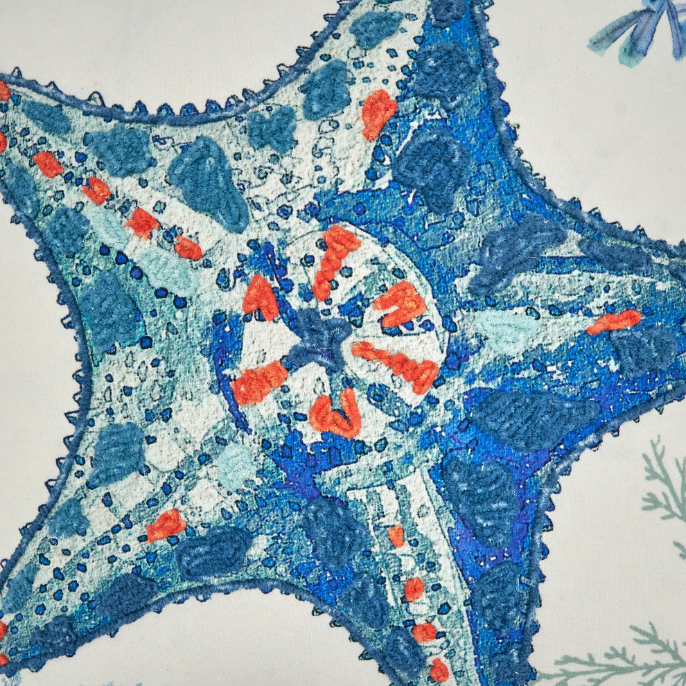 Poly Filled Throw Pillow With Starfish Design, 20"x20", Multi