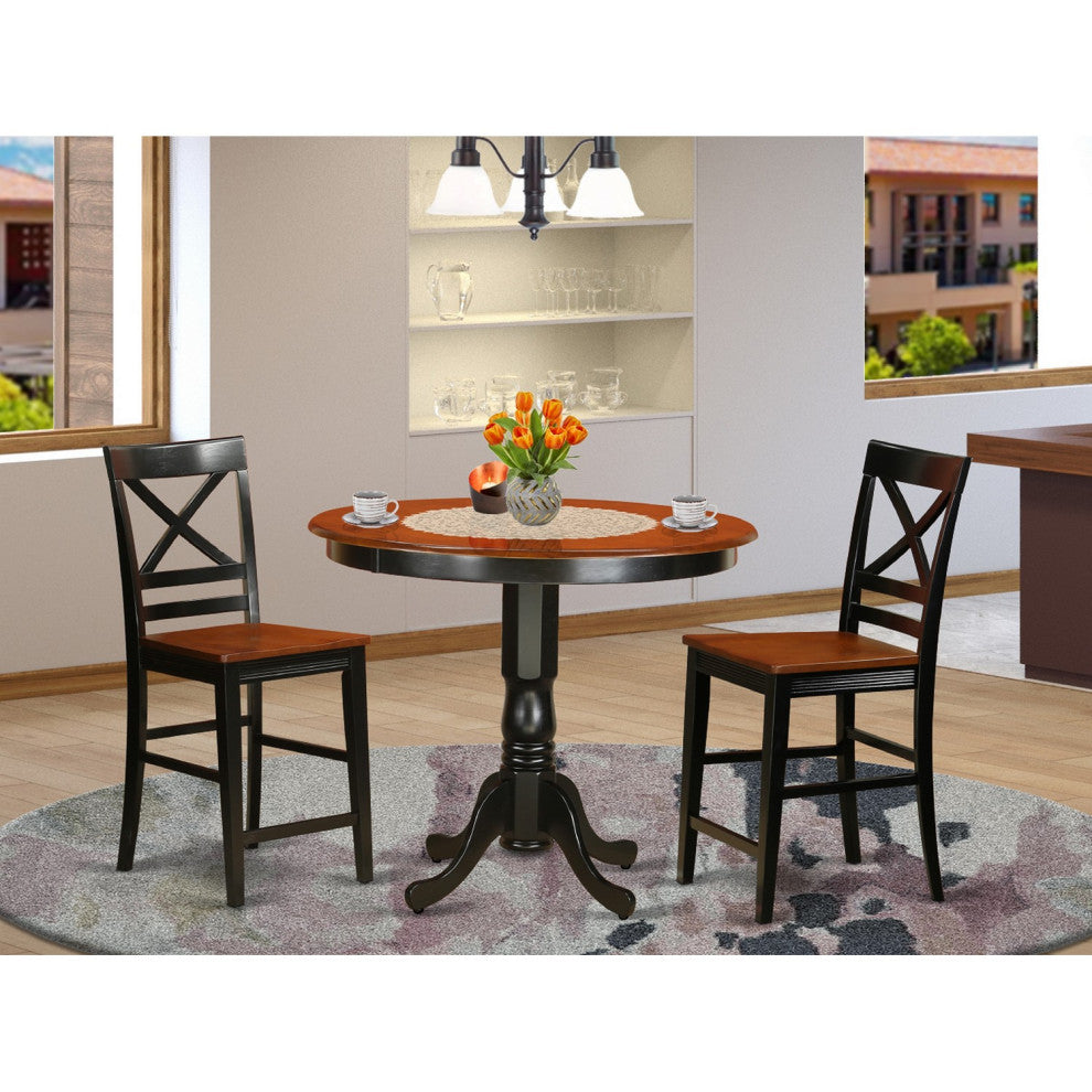 3 Pc Counter Height Pub Set -Pub Table And 2 Bar Stools With Backs