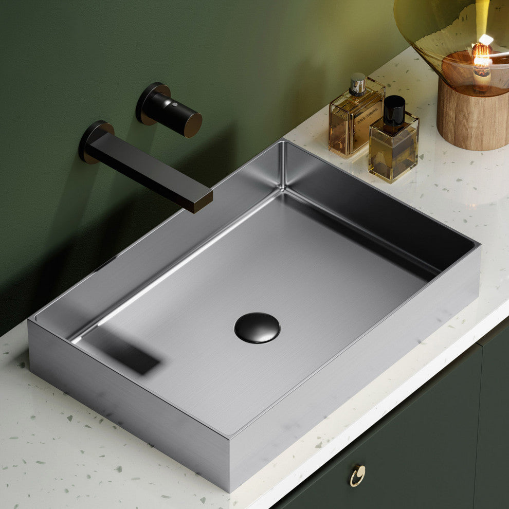 Giolla Modern Rectangular Vessel Sink, Brushed Silver