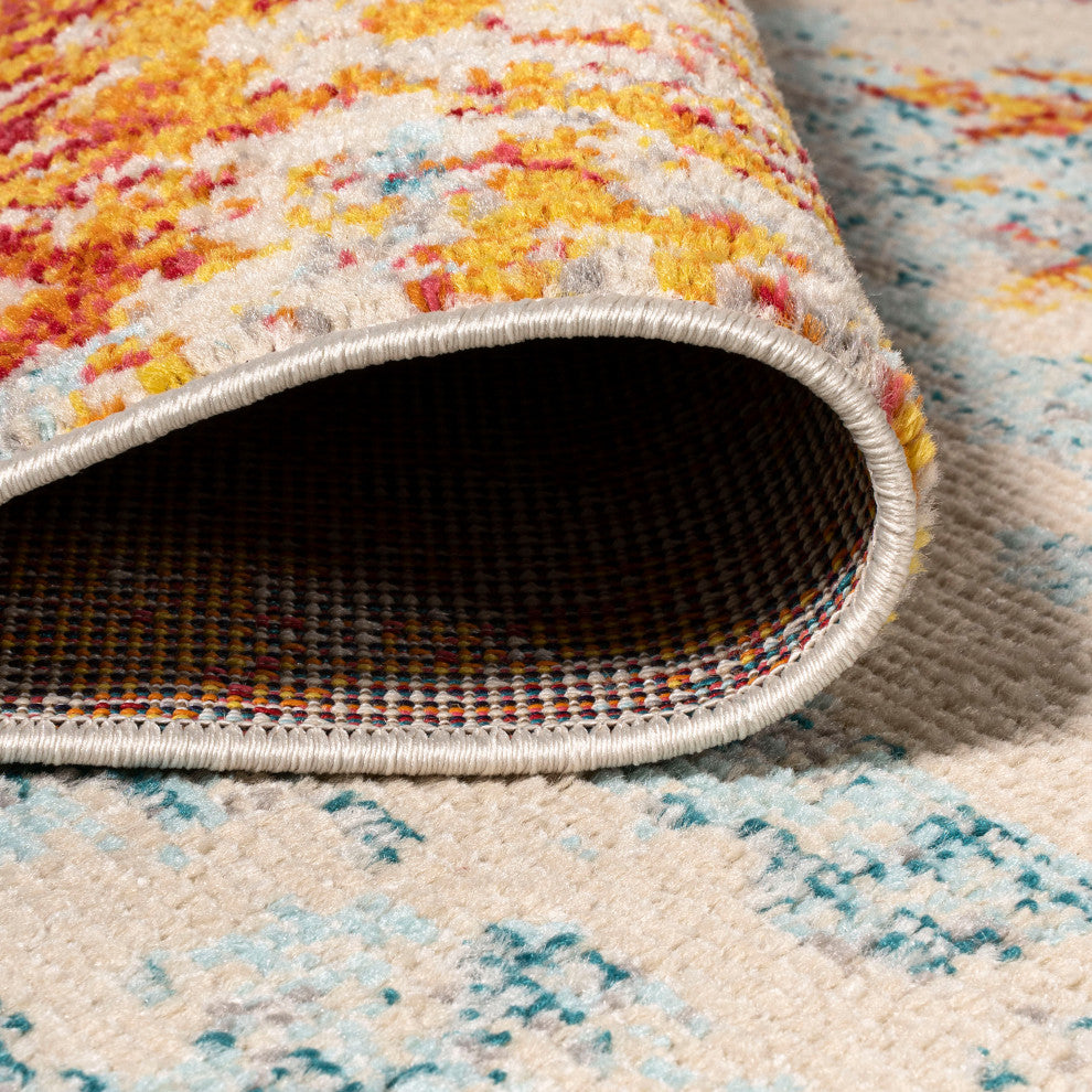 Sunset Modern Abstract Area Rug, Orange/Multi, 5 X 8
