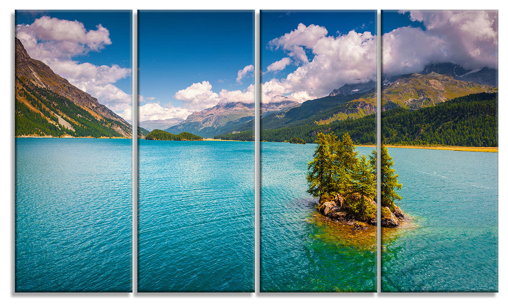 Silsersee Lake in the Swiss Alps, Landscape Canvas Print, 48"x28", 4 Panels