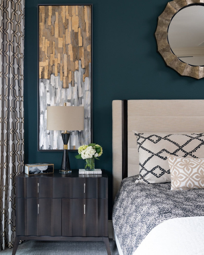 Elegant Black White Marble Table Lamp | Round Silver Tapered Tuxedo Hourglass