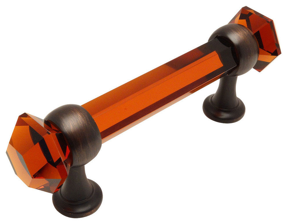 Cosmas 6393ORB-A Oil Rubbed Bronze With Amber Glass Cabinet Cup Pull, Set of 5