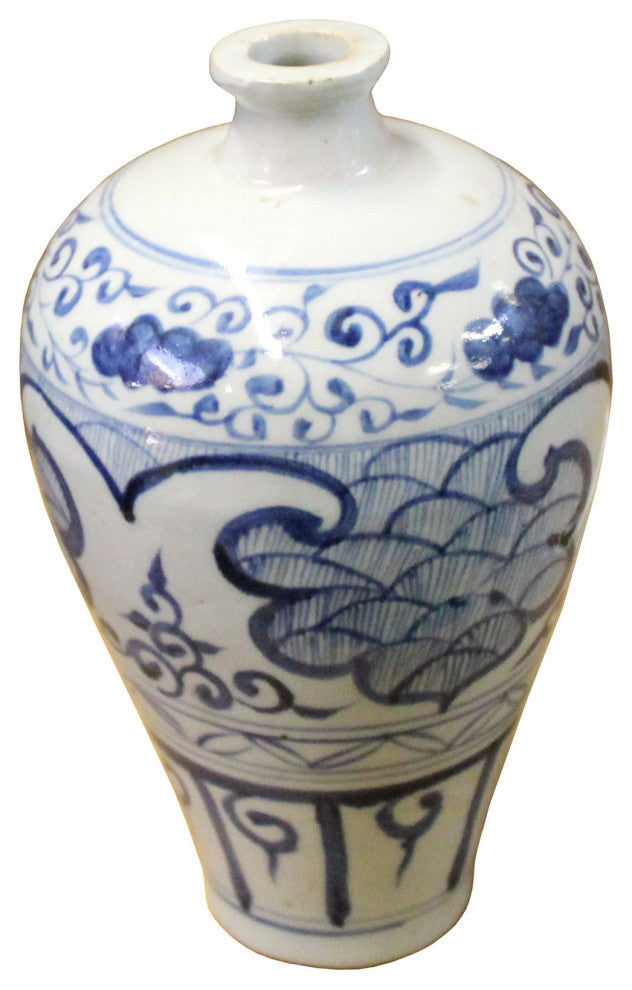 Chinese Blue White Round Porcelain Graphic Meiping Plum Vase Hws402