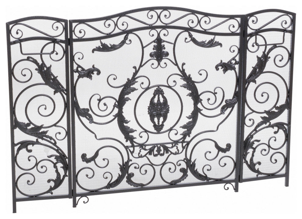GDF Studio Mariella Floral Iron Fireplace Screen, Silver Finish