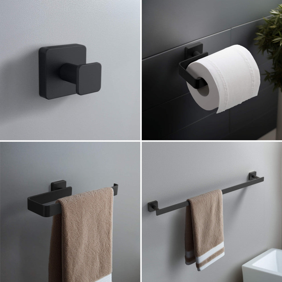 Blaze 4 Piece Bathroom Hardware Set, Matte Black
