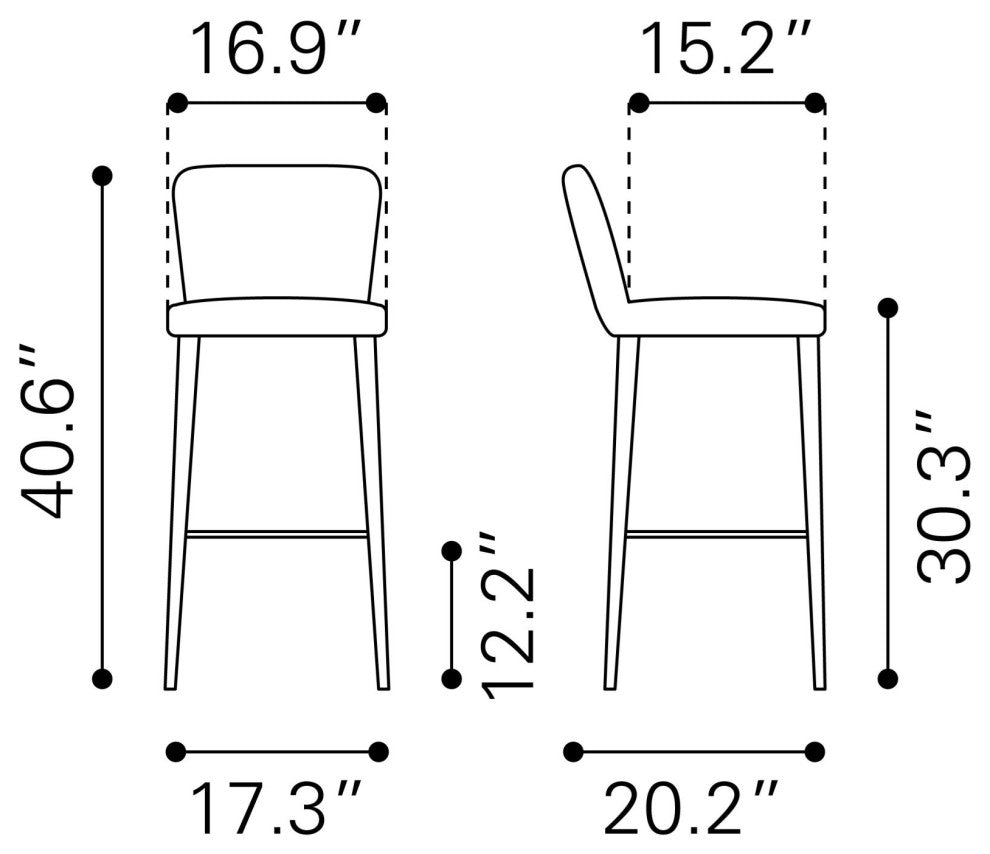 Bar Stool Chair, Set of 2, Faux Vinyl Leather, Steel, Gray, Black, Gold