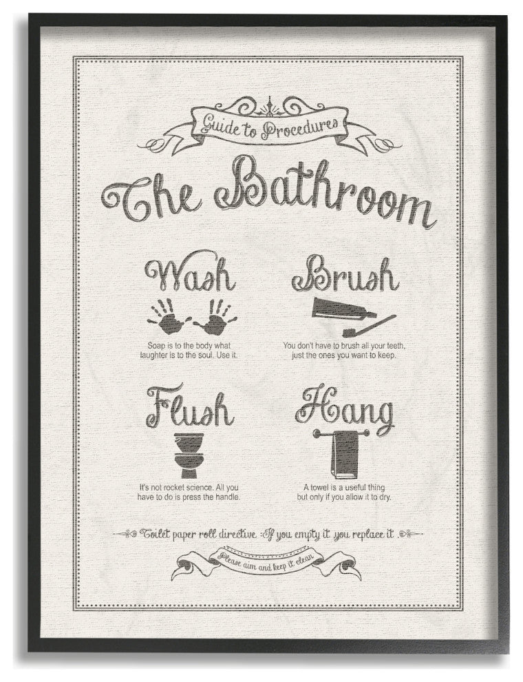 Stupell Industries Guide To Bathroom Procedures Linen Look, 24"x30", Black