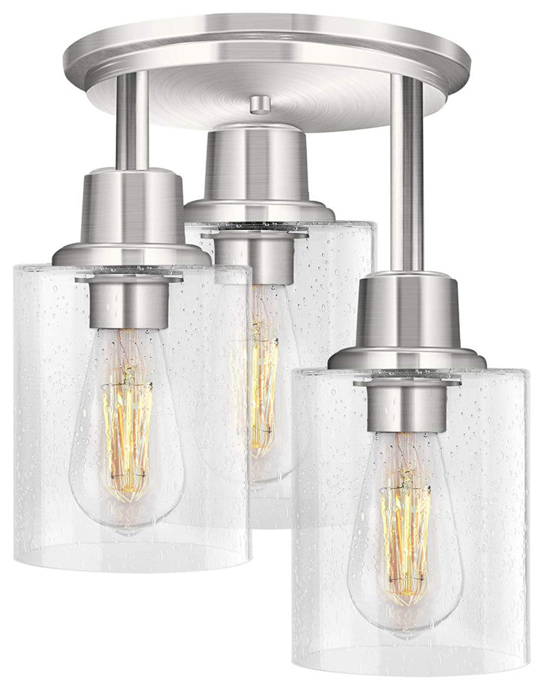 3 Light Close To Ceiling Light Fixture, Semi Flush Mount, Nickel