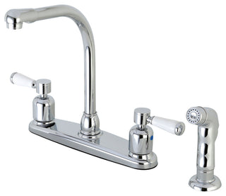 8" Centerset Kitchen Faucet, Sprayer, Polished Chrome