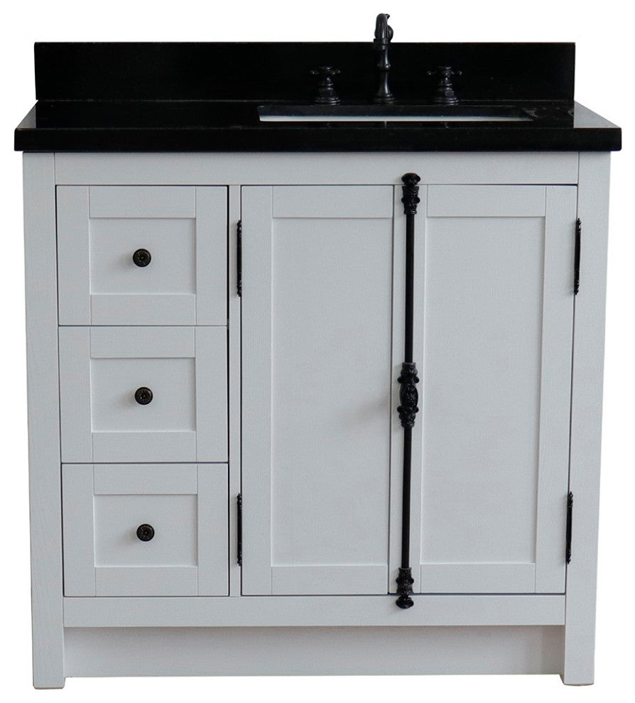 37" Vanity, Glacier Ash, Black Galaxy Top, Right Doors/Right Rectangle Sink
