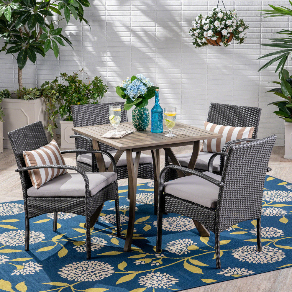 GDF Studio 5-Piece Derek Outdoor Square Dining Set, Gray/Gray/Gray