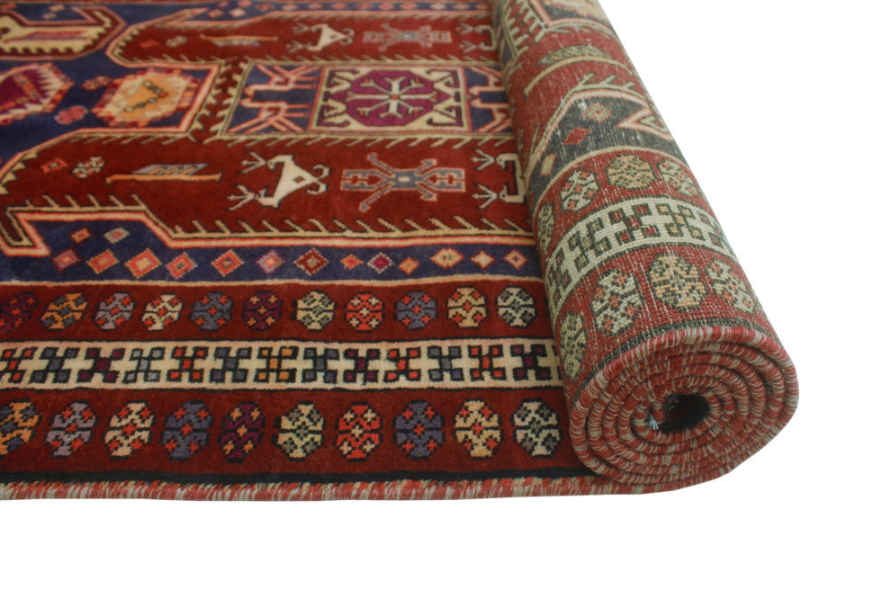 Fine Vintage Distressed Aprille Burgundy/Navy Runner, 3'7x9'4