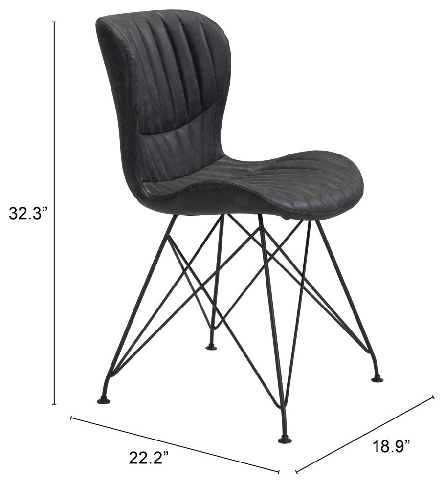 Dining Chair, Set of 2, Faux Vinyl Leather, Steel, Vintage Black, Cafe Bistro