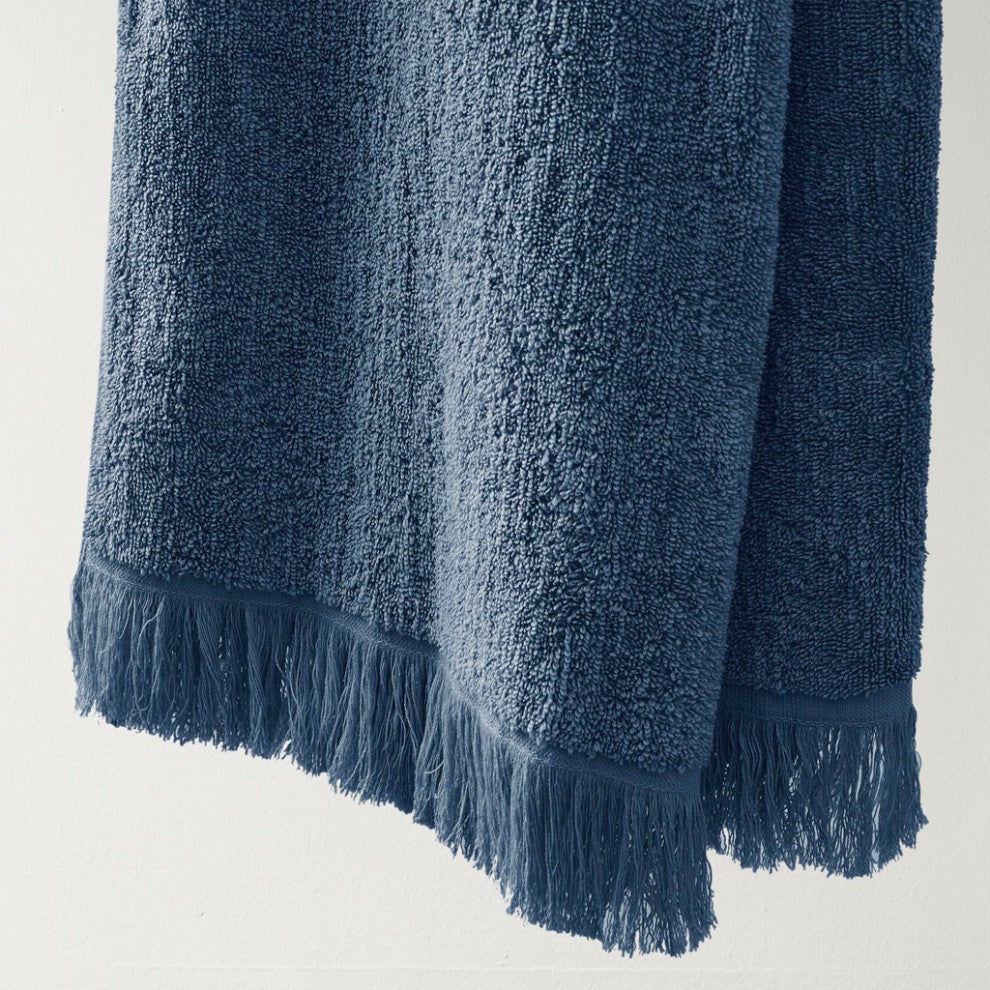 INK+IVY Nova Terry Cotton 630gsm Fringed 6-Piece Towel Set, Navy Blue